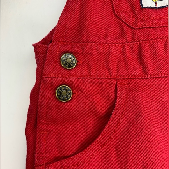 Vintage 1990s Toddler Overalls 12 Months Red Shortalls Construction Theme Cotton - Picture 5 of 10